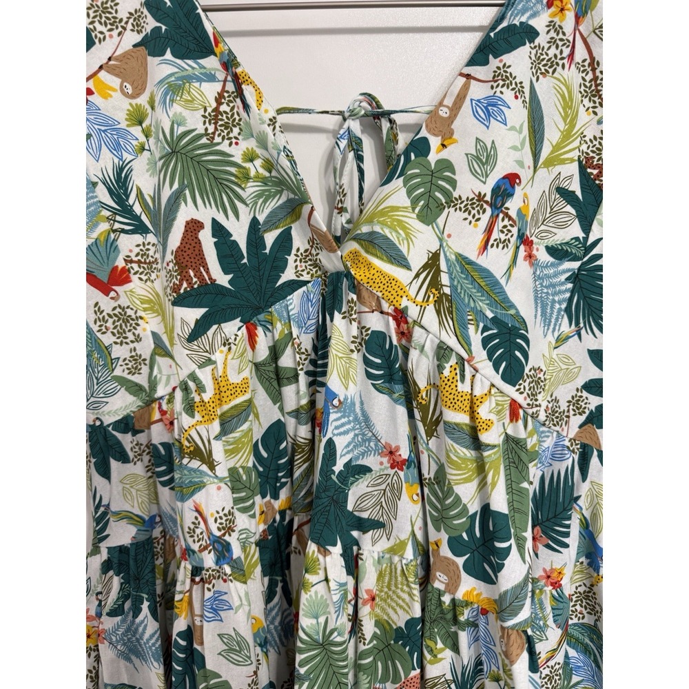Molly Bracken Dress Medium Jungle Tropical Print Multicolor Cotton Mini Tassel - Picture 2 of 8